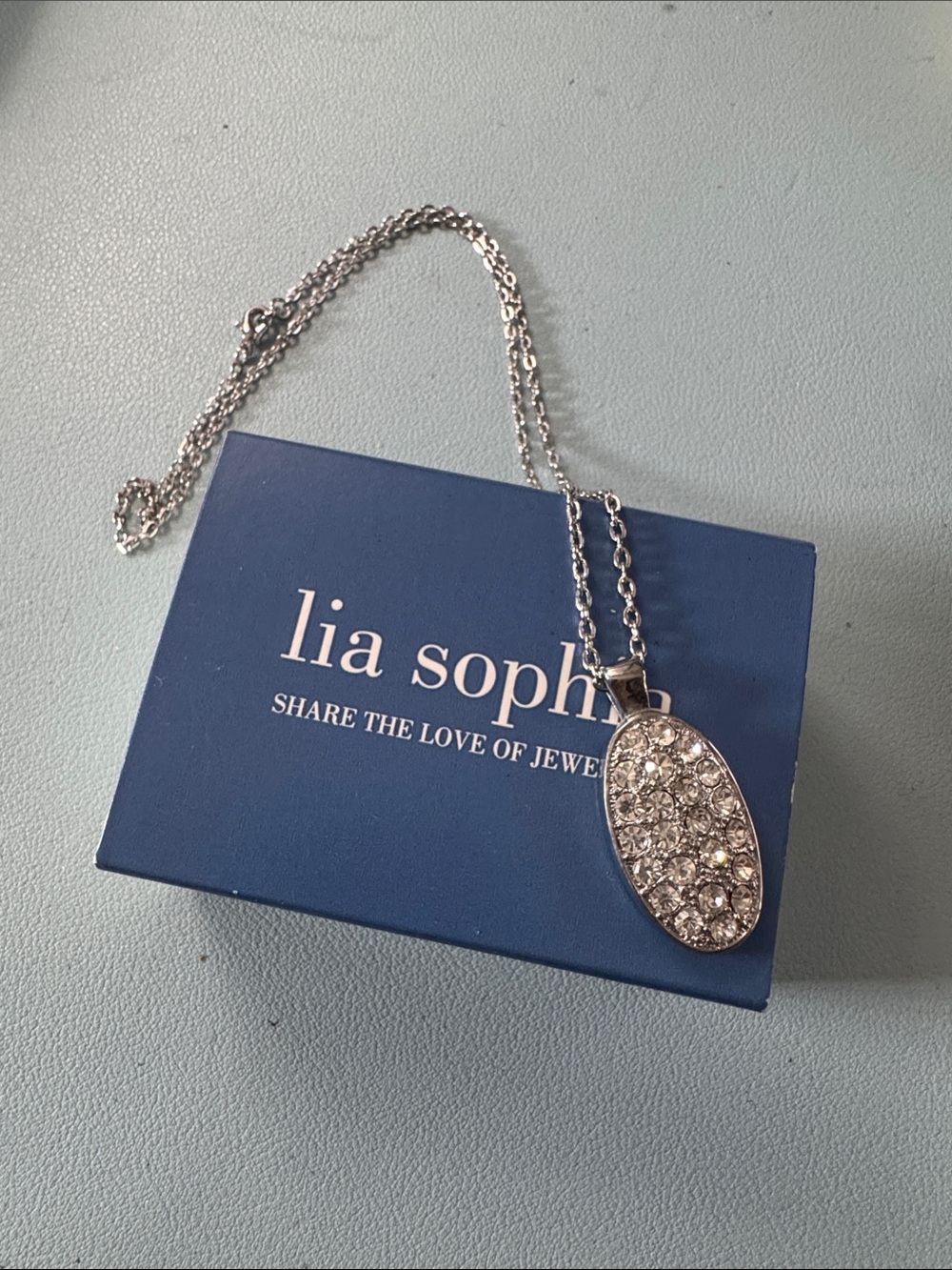 Lia Sophia Silver Crystal Pavé Oval Pendant Necklace